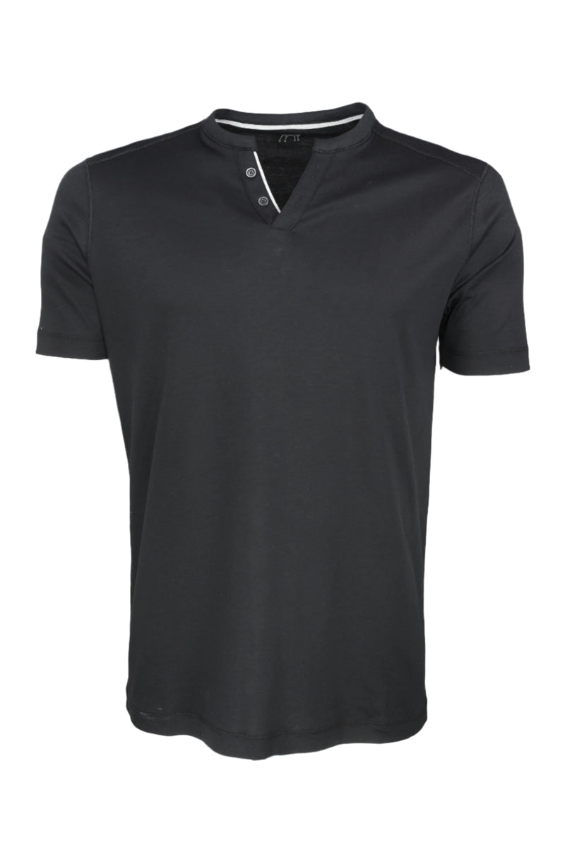 Raffi V-neck Cotton Henley - Black – Ticknors Men's Clothiers