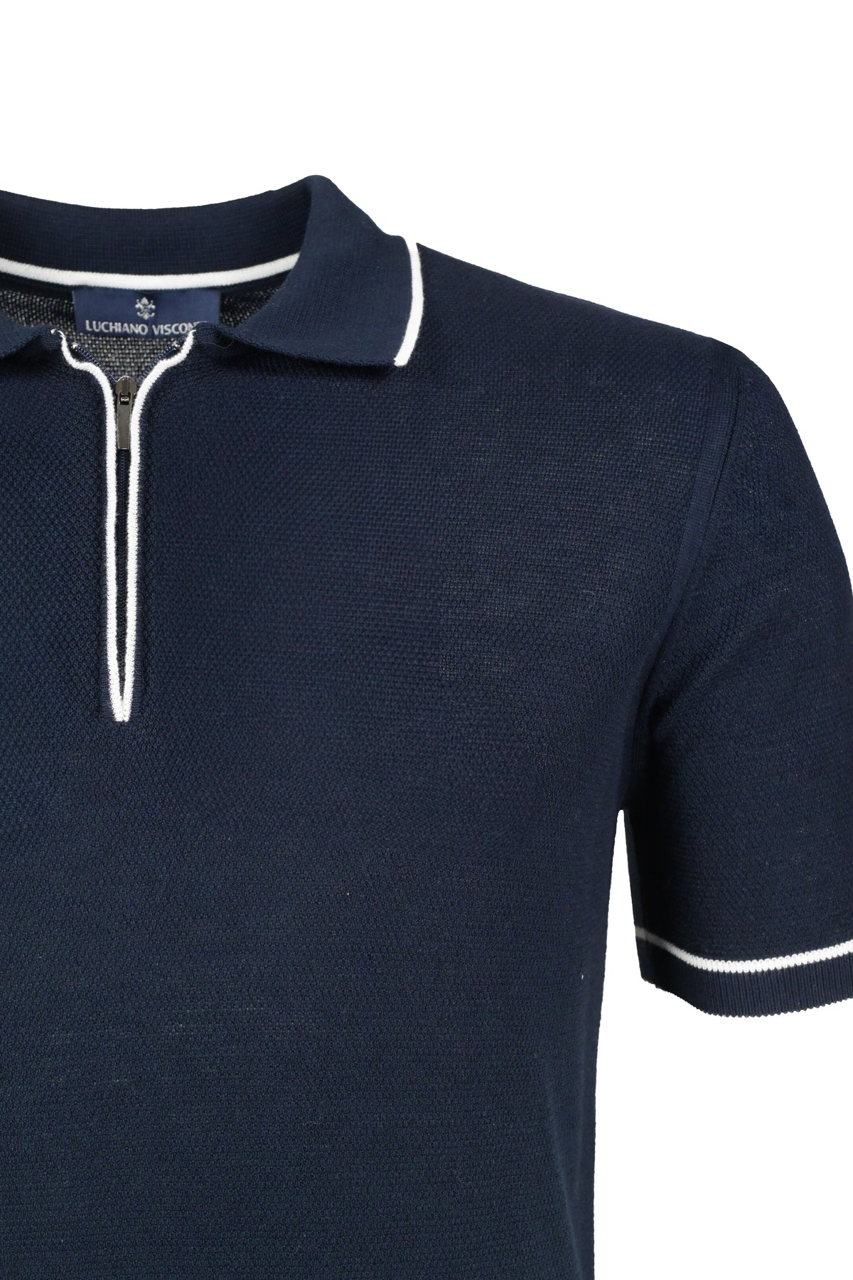 Luchiano Visconti Knit Zip Polo - Navy