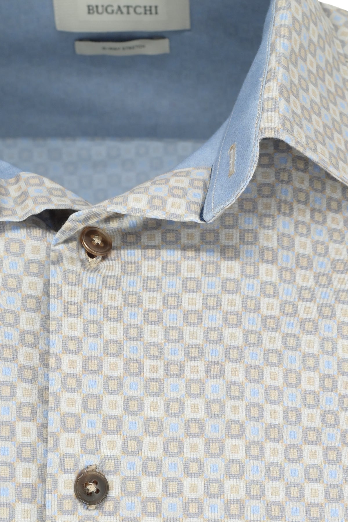 Bugatchi Stretch Cotton Shirt - Patterned Sand