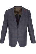 Tailored Lambswool Plaid Sport Coat - Navy / Brown