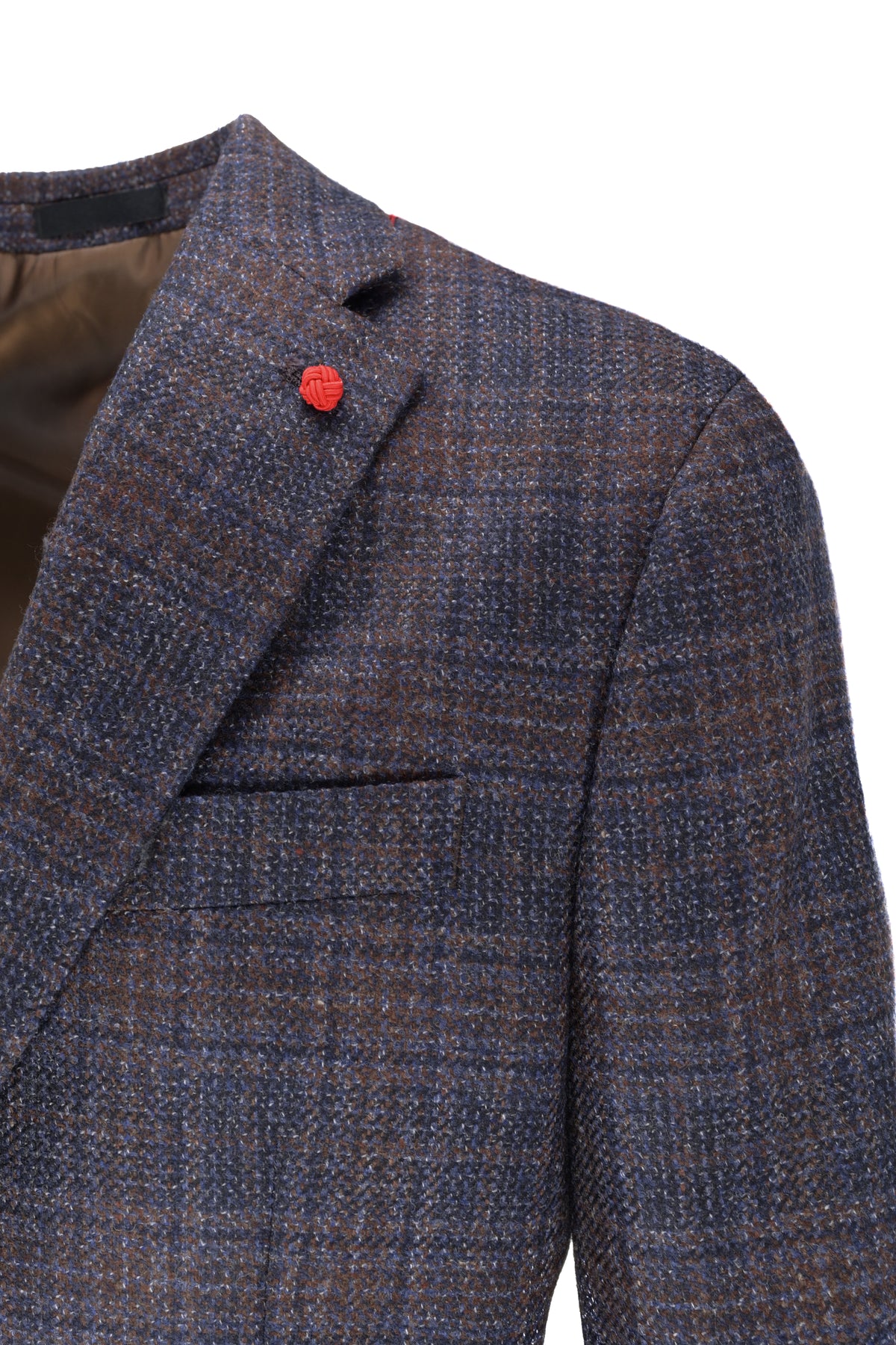 Tailored Lambswool Plaid Sport Coat - Navy / Brown