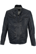 Regency Biker Leather Jacket - Navy