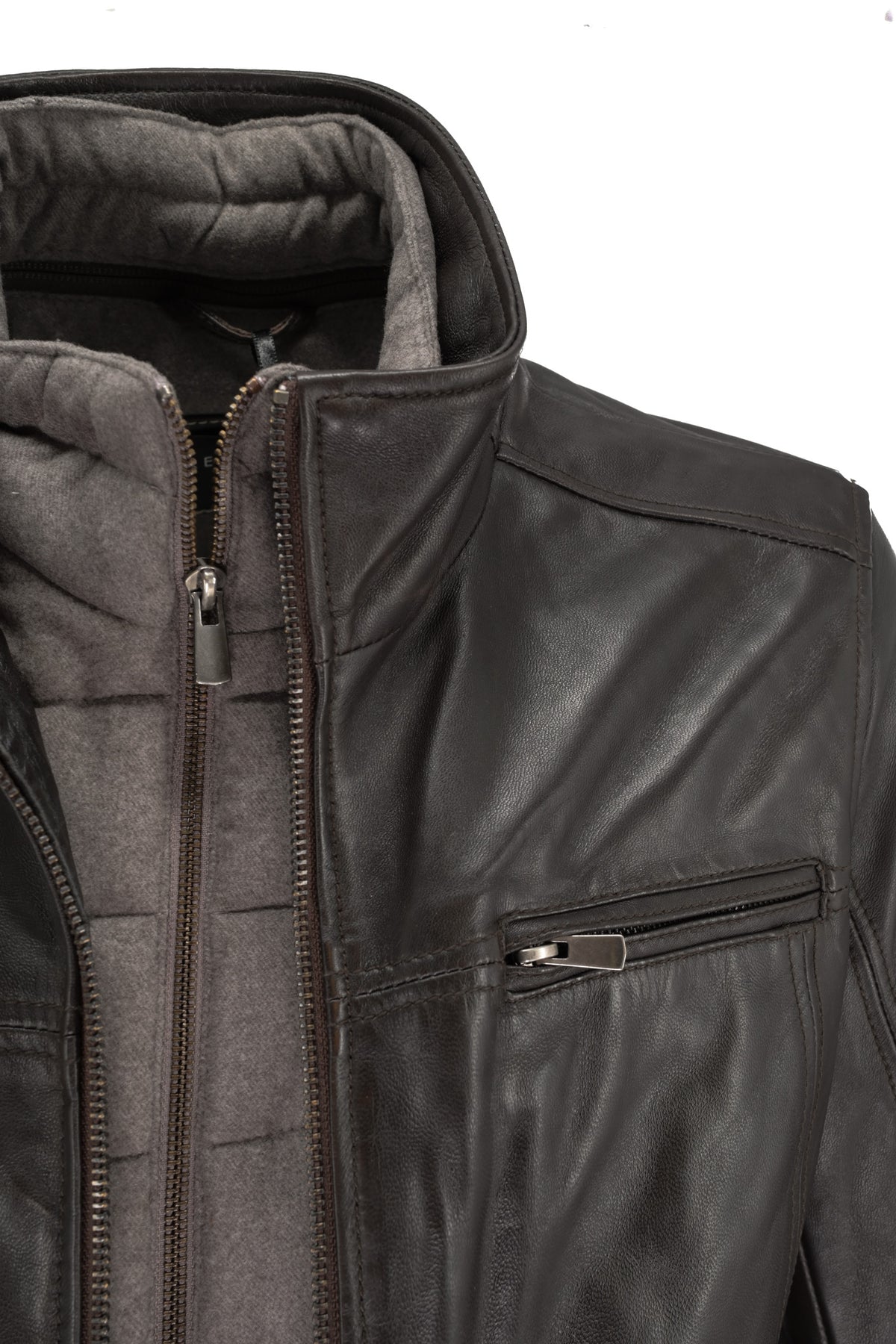 Regency Hybrid Leather Bomber - Brown