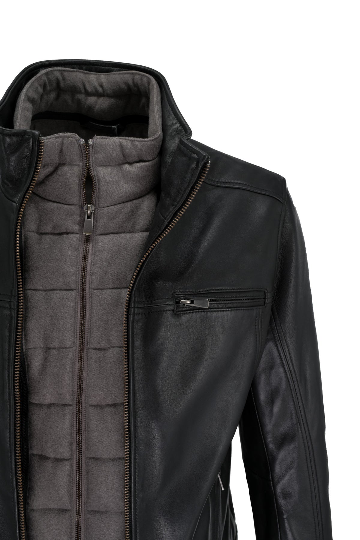 Regency Hybrid Leather Bomber - Black
