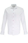 White shirt with subtle pattern on a white background