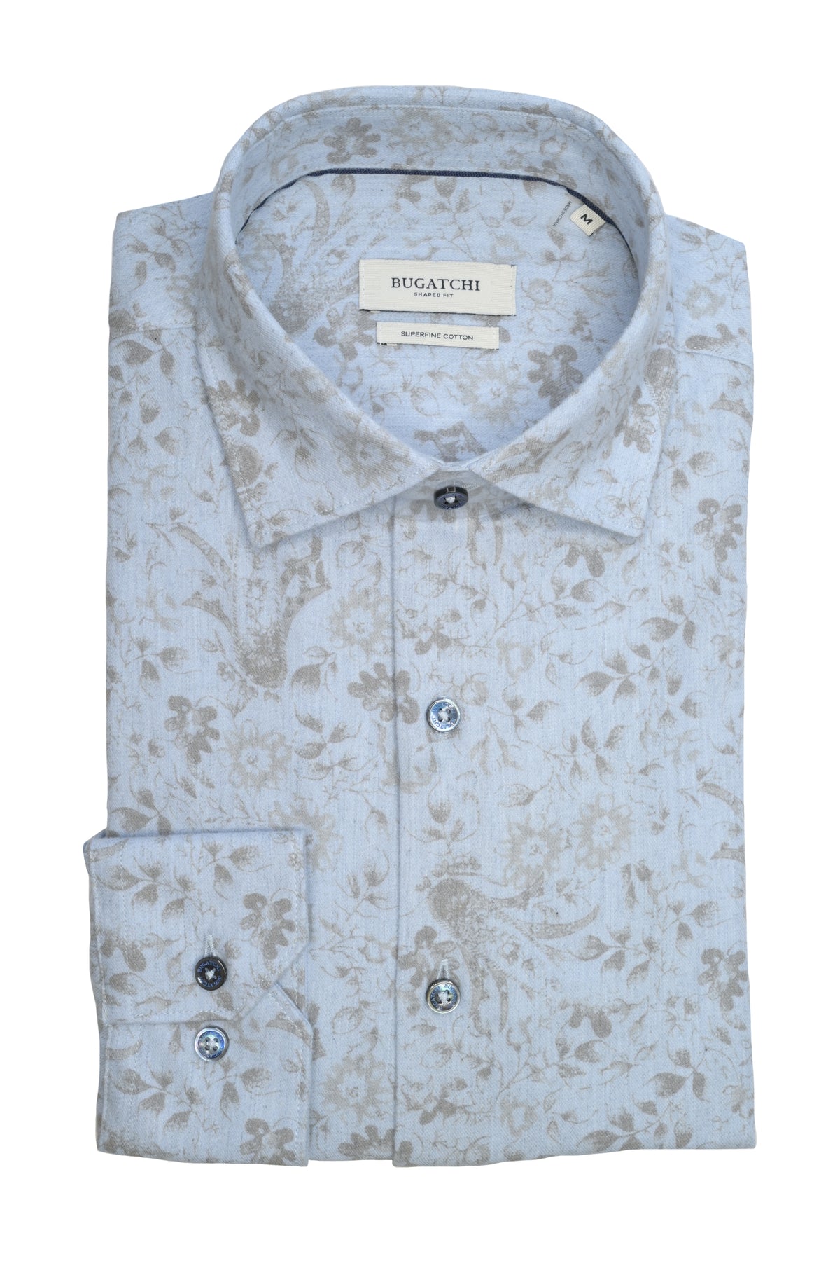 Bugatchi Cotton Shirt - Abstract Dusty Blue