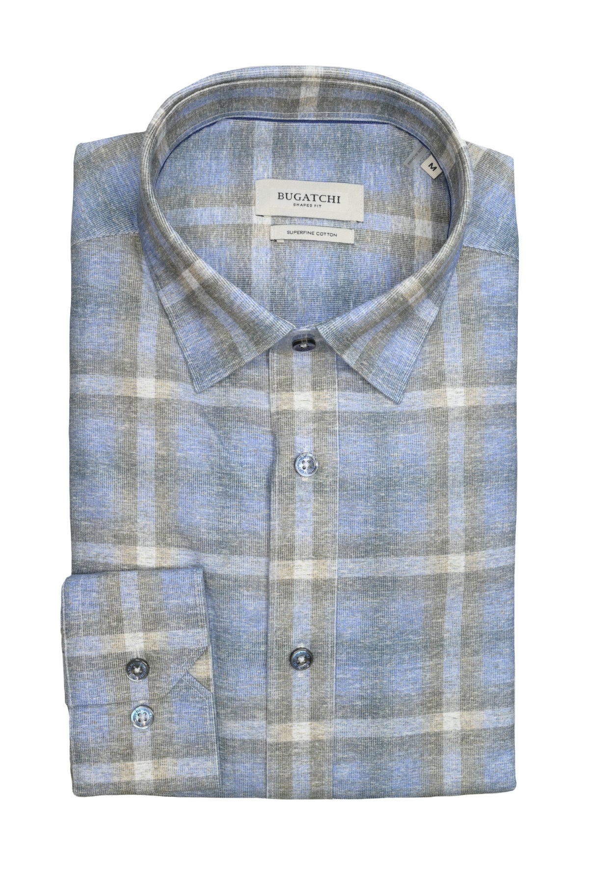 Bugatchi Cotton Shirt - Dusty Blue Plaid