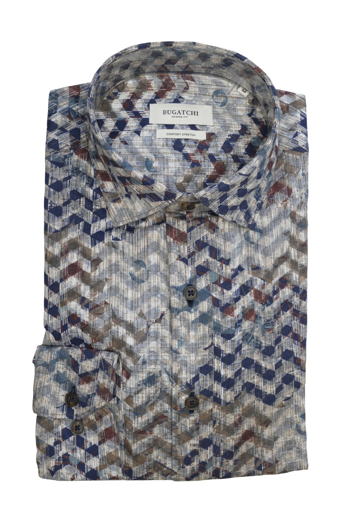 Bugatchi Comfort Stretch Shirt - Carmel Chevron