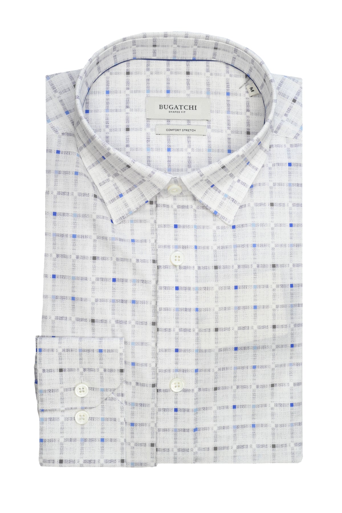 Bugatchi Comfort Stretch Shirt - Checkered White