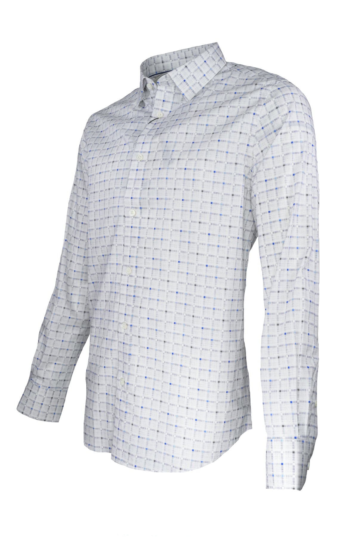 Bugatchi Comfort Stretch Shirt - Checkered White