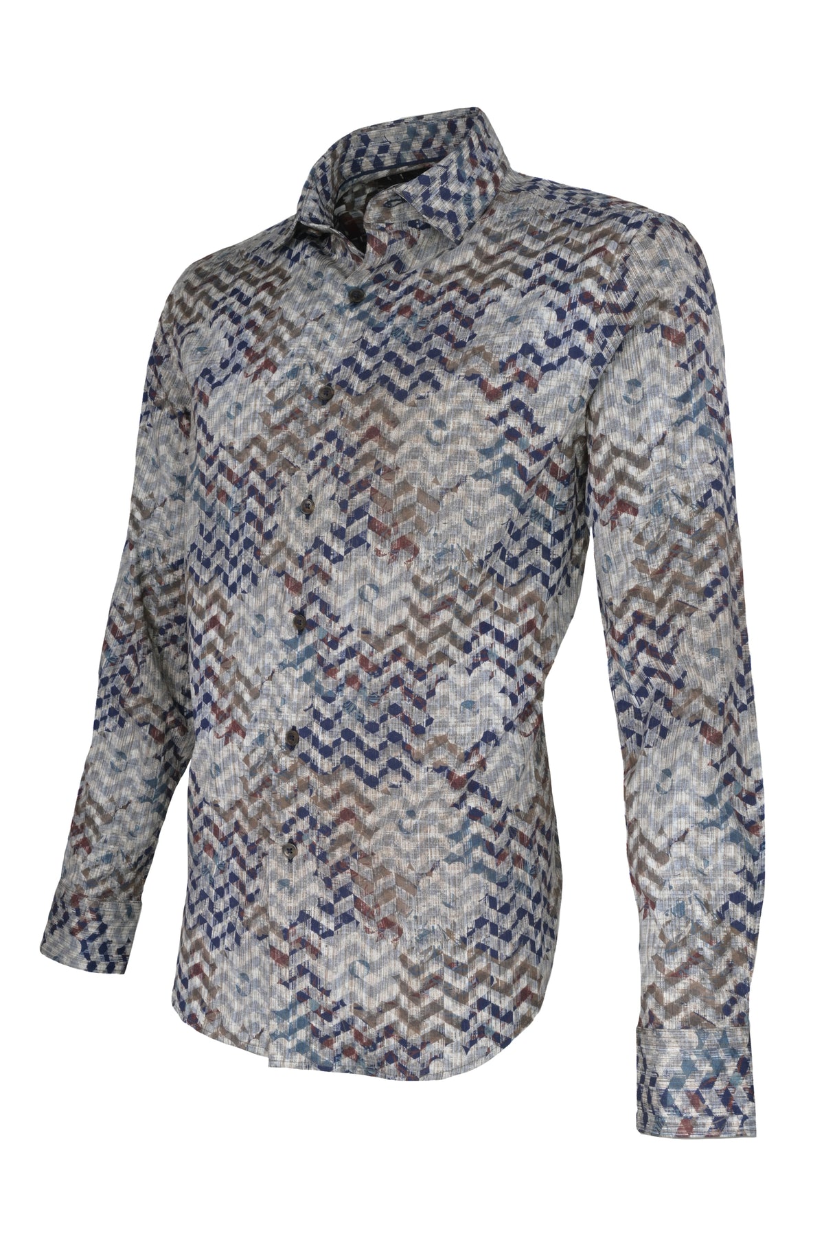 Bugatchi Comfort Stretch Shirt - Carmel Chevron