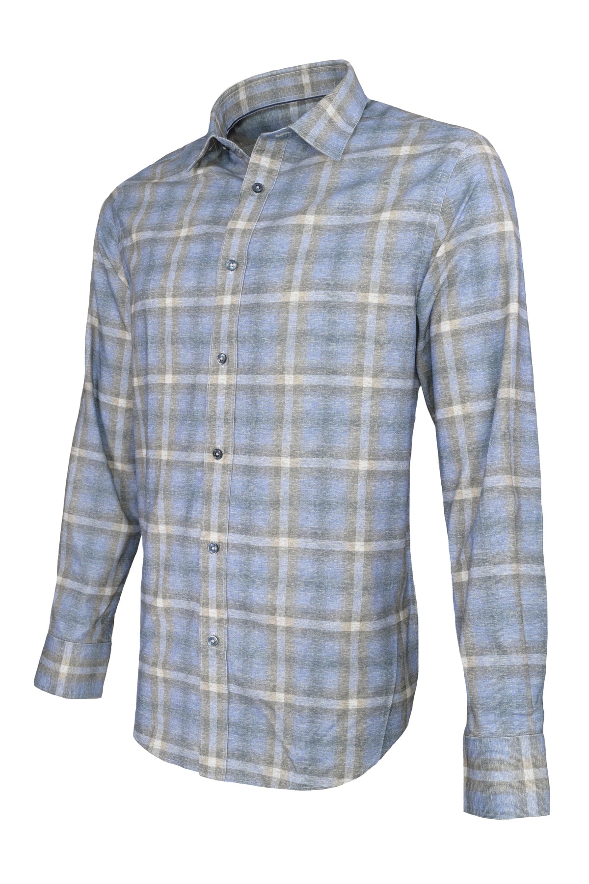 Bugatchi Cotton Shirt - Dusty Blue Plaid