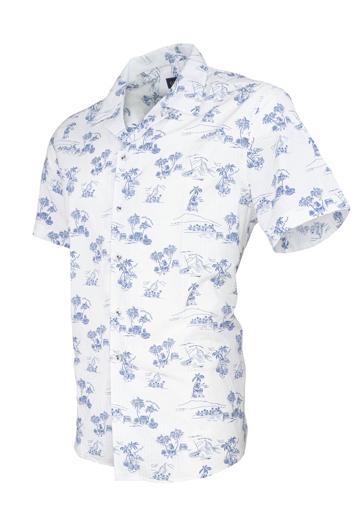 Garnet Tropical Island Seersucker Camp Collar Shirt