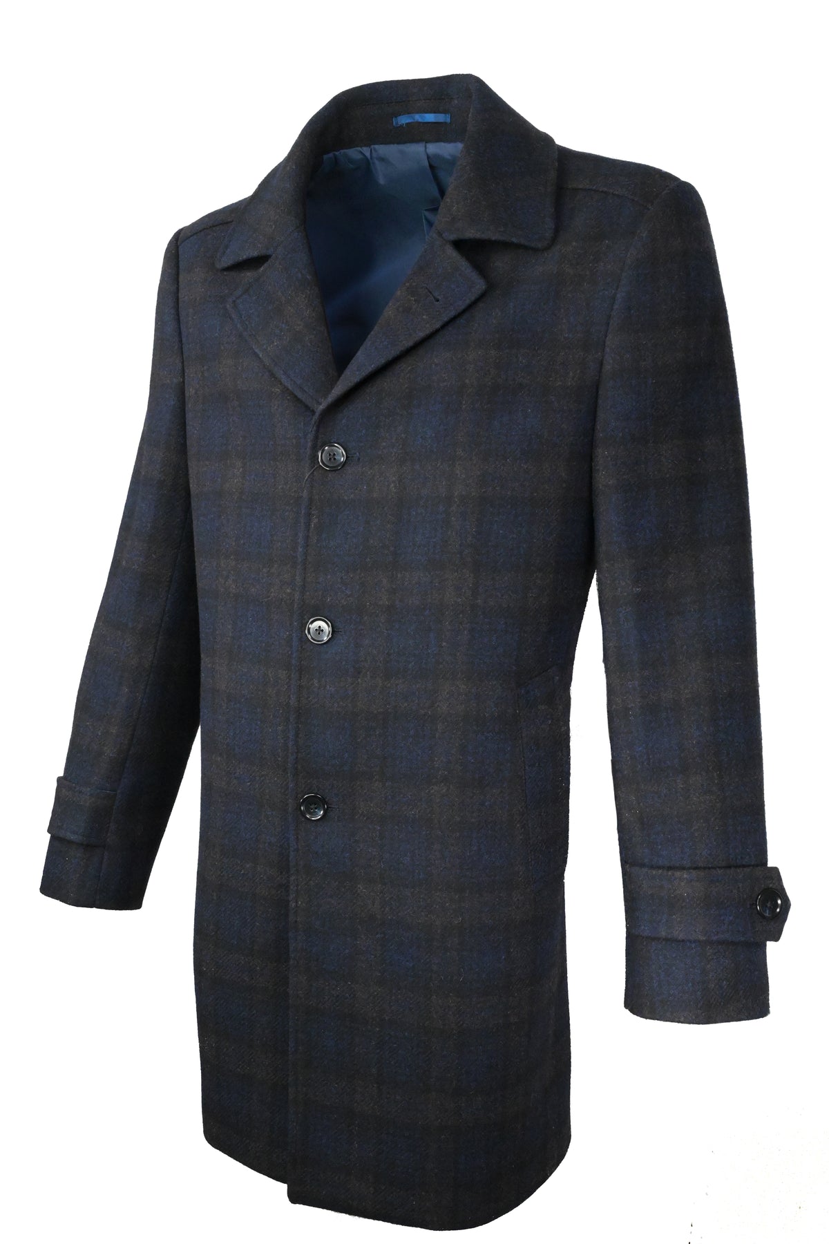 Renoir Navy Plaid Car Coat