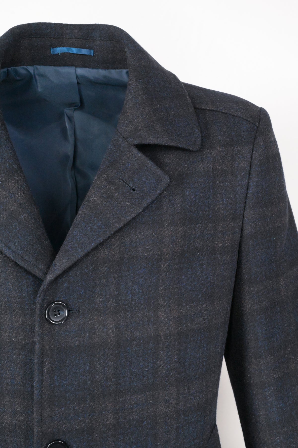 Renoir Navy Plaid Car Coat