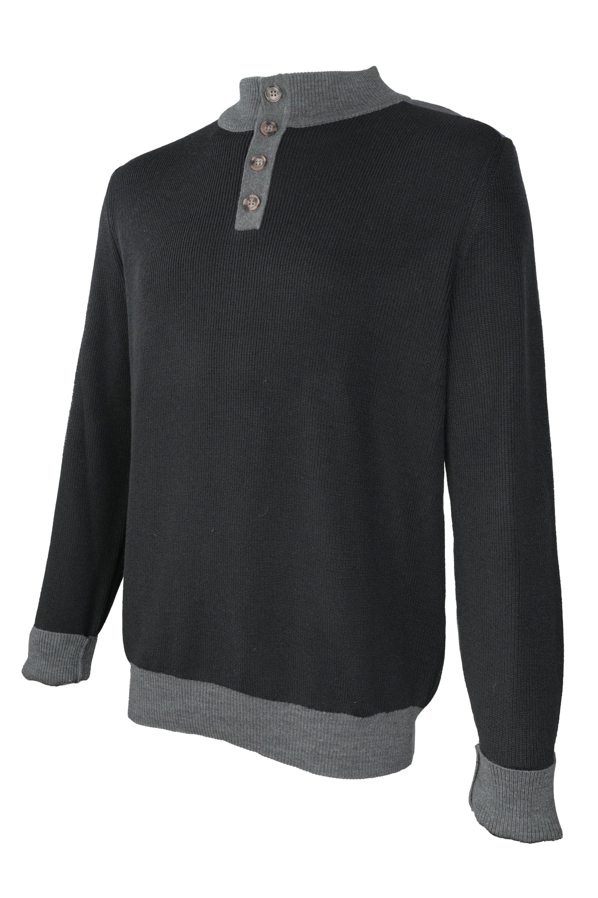 Garnet Mock-Henley Ribbed Sweater - Black