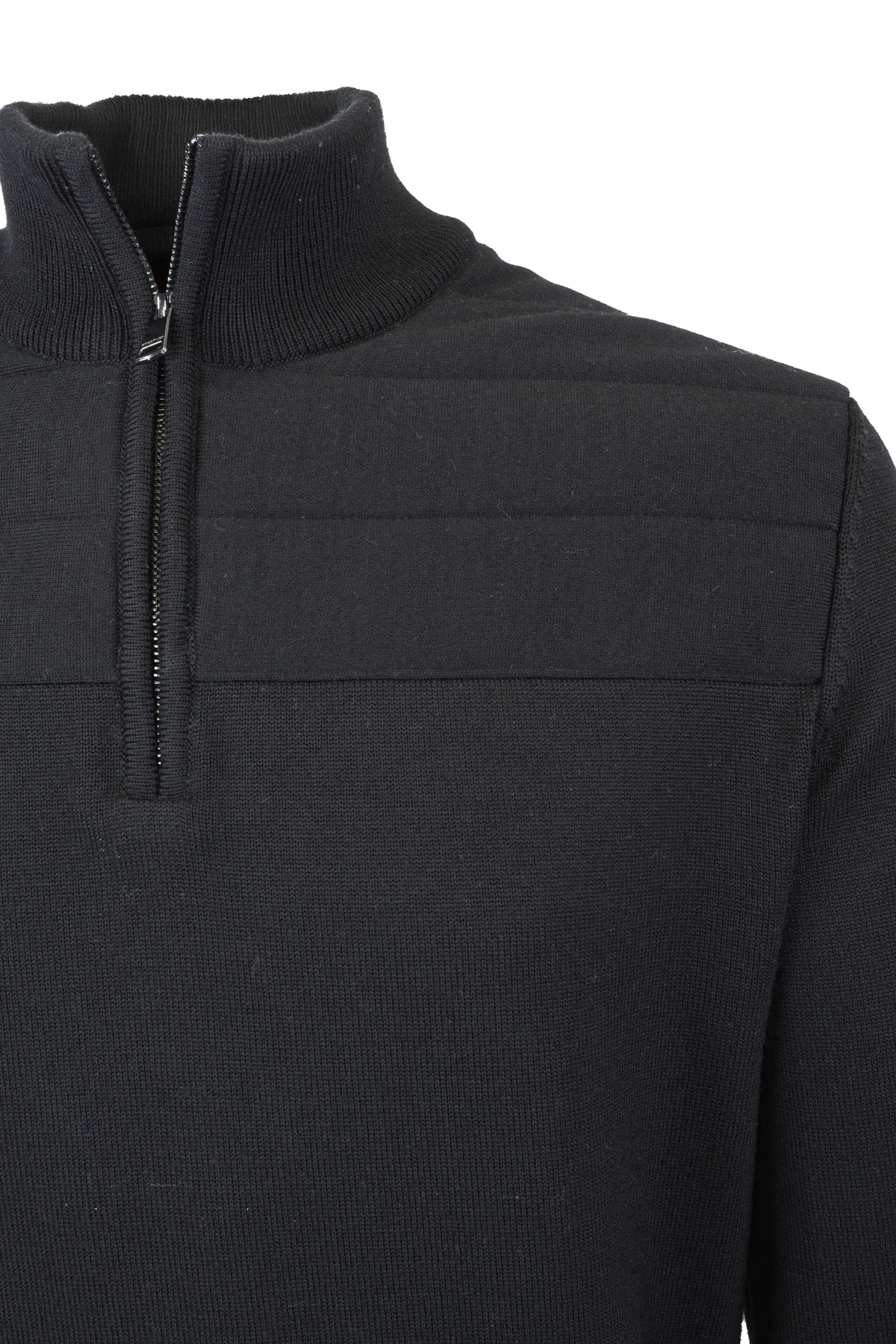 Bugatchi Quilted Yoke Sweater - Black