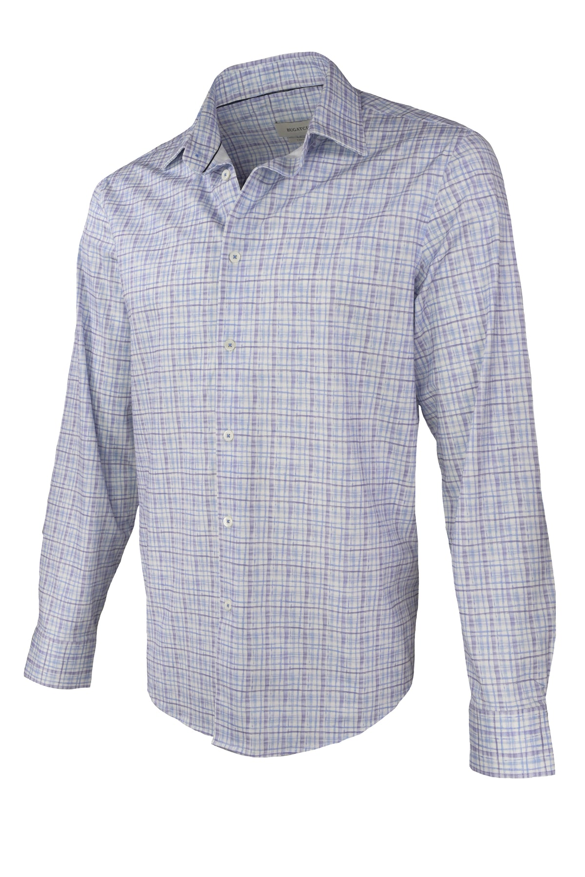 Bugatchi OoohCotton Plaid Print Shirt - Air Blue