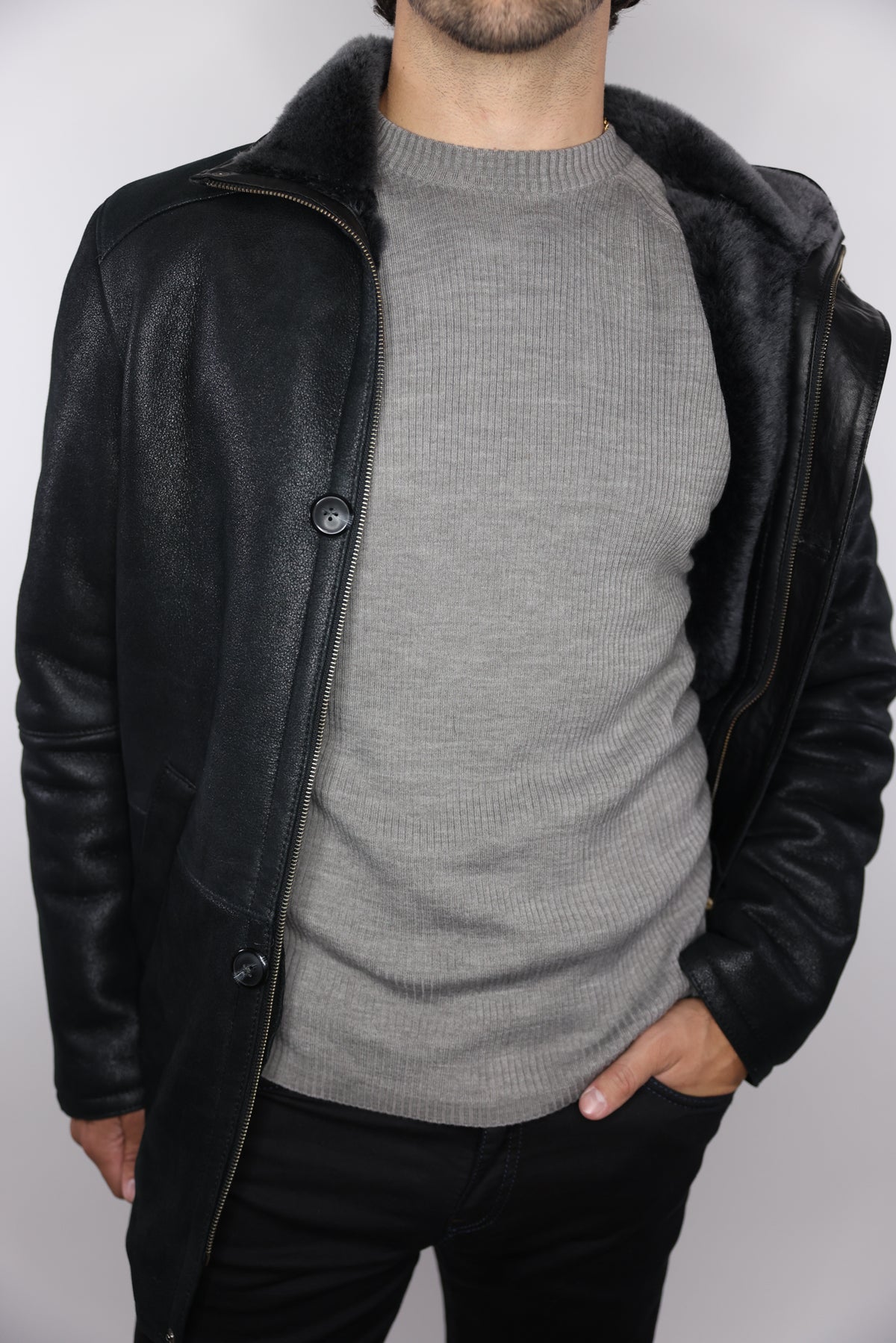 Inpore Leather Shearling Lined Jacket