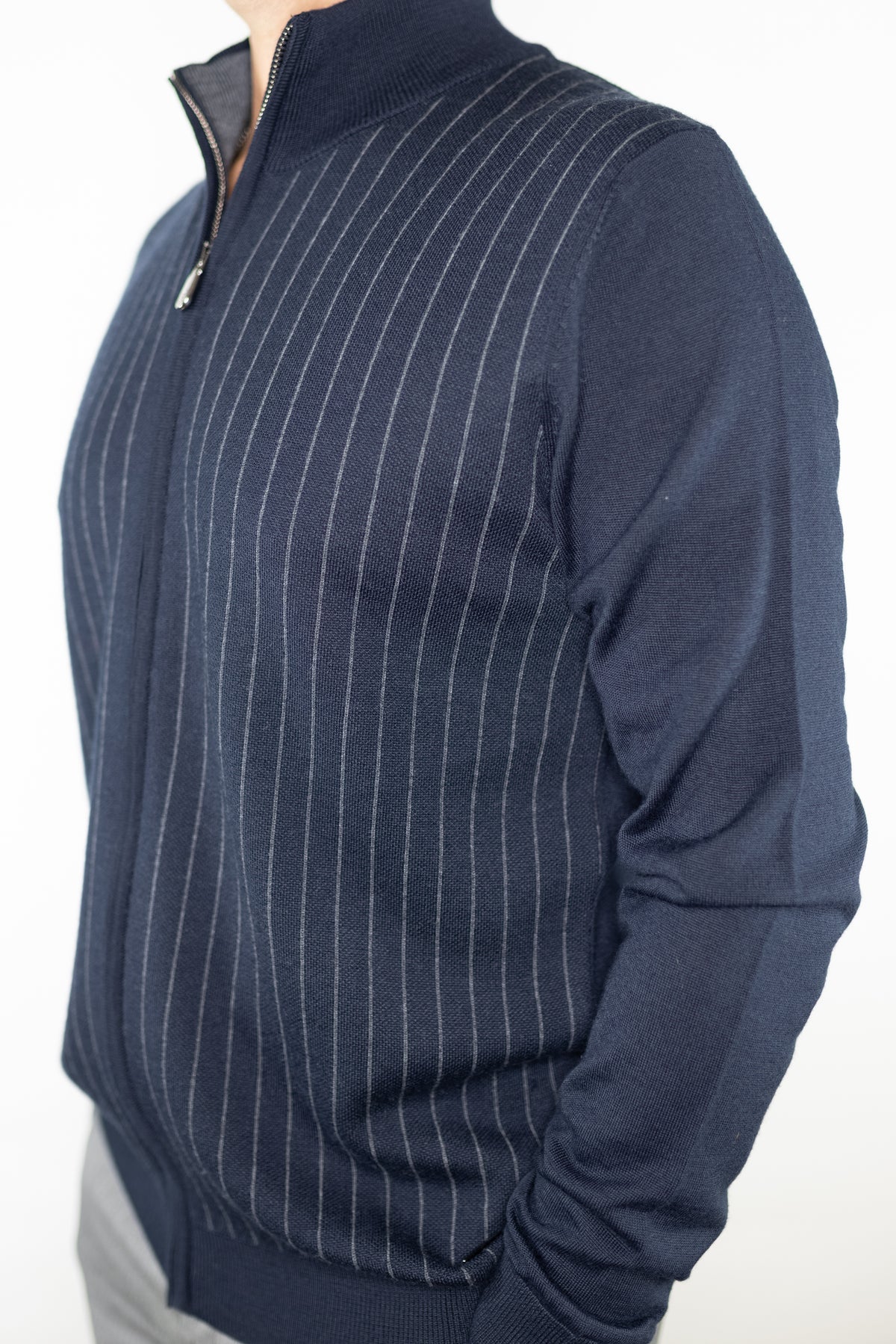 Garnet Full Zip Pinstripe Sweater