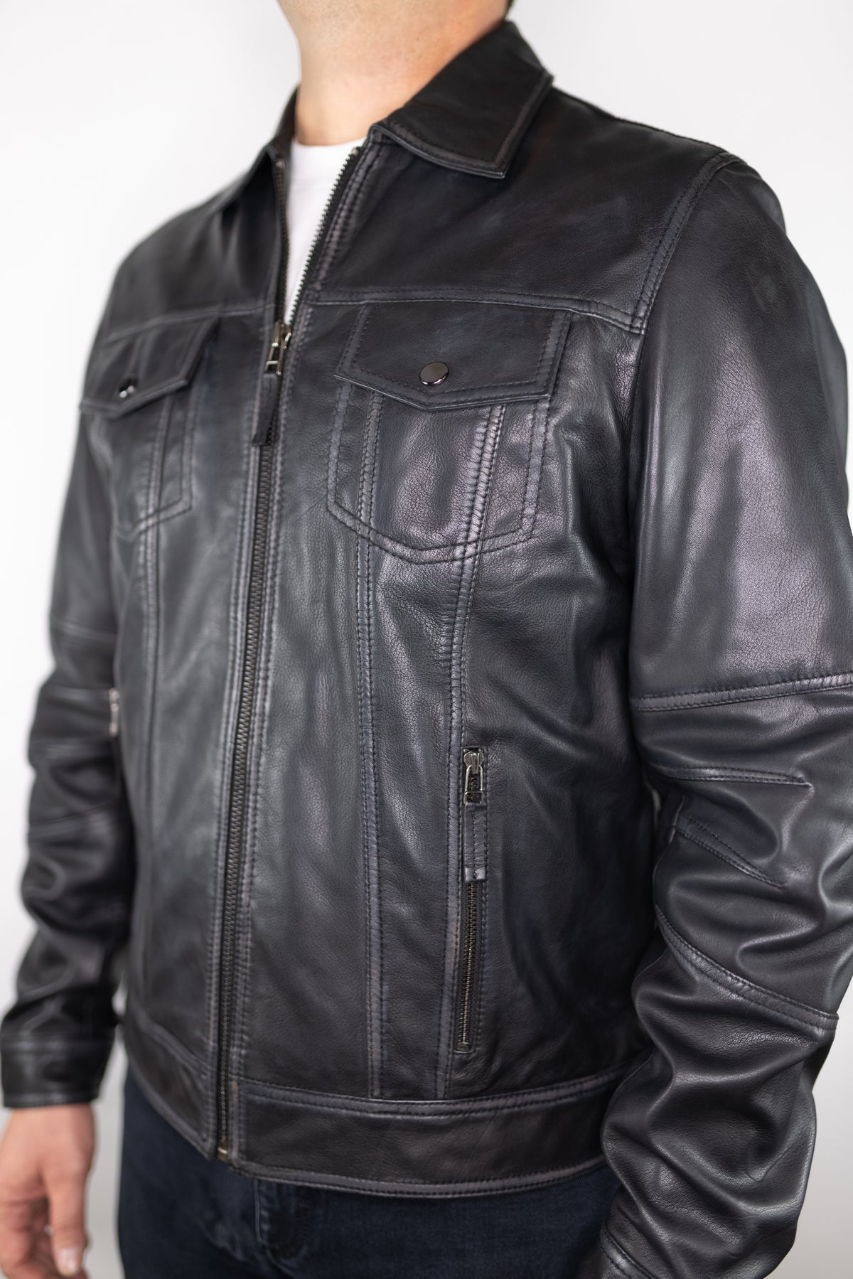 Scully Vintage Zip Front Leather Jacket