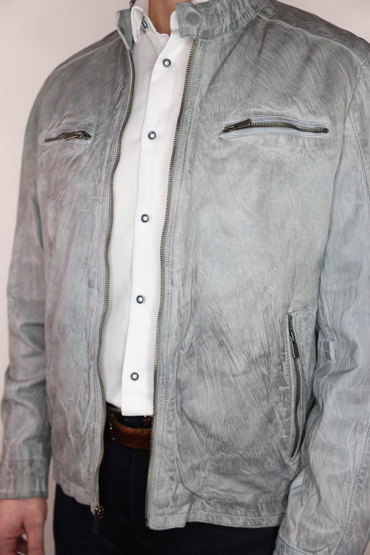 Regency Stew Wrinkled Leather Bomber Jacket