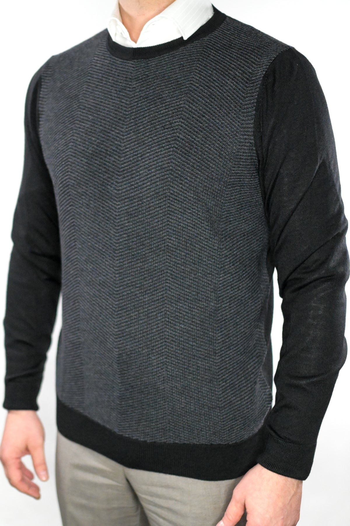 Garnet Contrast Sleeve Crew Neck Sweater
