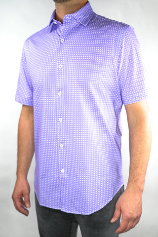Bugatchi OoohCotton Stretch Short Sleeve Geometric Print Shirt
